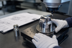 Bespoke precision tooling being inspected for accuracy at Trio Tools