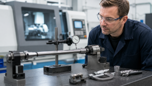 Precision tungsten carbide internal grinding quill being inspected for dimensional accuracy and runout